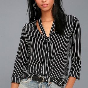 New Black and White Striped Long Sleeve Top